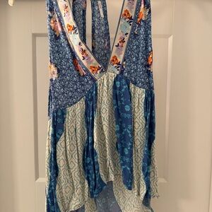 Free People Floral Patchwork Tank Top - Blue and Cream